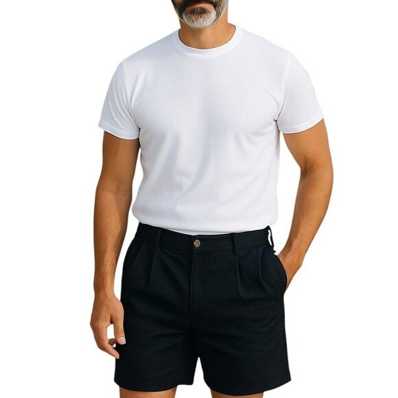 Roundtree & Yorke 38 Men's Navy Shorts Pleated Zipper Button - Picture 1 of 6